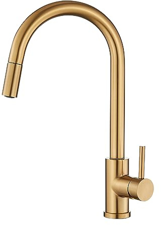 VALAZ Wasserhahn Küche Ausziehbar Gold Gebürstet | Küchenarmaturen | Wasserhahn Sprudelwasser, Wassersparend, Schnellmontage, 360 Grad Drehbar | Einfache Installation | Parana, Manzanares-Serie