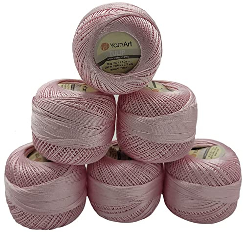 YarnArt Tulip 6 x 50 gr. Paket Seide Garn Mikrofaser, Satin Garn glänzend (rosa 415)