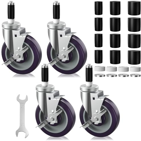 OK5STAR 5 inch Expanding Stem Caster Wheels for Table Legs All with Brake Fit 1 Leg Tube Adapter Caster, Expandable Stem Caster Set of 4
