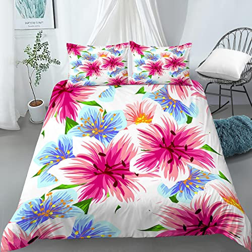 Double Duvet Set Pink Begonia Flower Double Bed Duvet Cover Set for Children Aldult with Zipper Closure Breathable Hypoallergenic Microfiber Quilt Cover 78.7x 78.7 + 2 Pillowcases 19.7x 29.5
