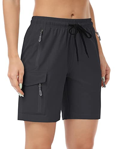 GymBrave Damvandringsshorts snabbtorkande, lätta cargoshorts för utomhus, golf, resor, fickor med dragkedja, svart, L