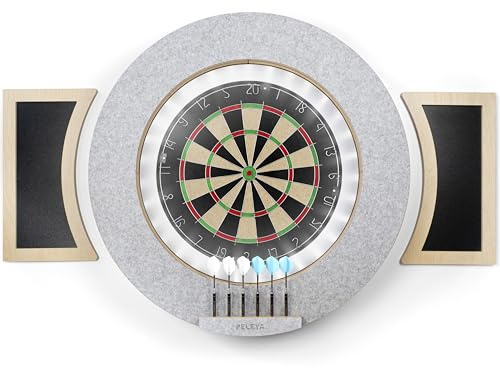 Dart Board Cabinet Set with LED Light; Bristle Dartboard, Built in LED Light, Darts and Chalkboards (Grey Version)