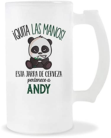 Planetee Jarra de Cerveza | Nombre Andy | Vaso con un Panda bonito pero gruñón. Original idea para regalar a un amigo, familiar o colega