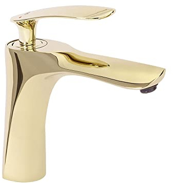 Rea Waschtischarmatur ORBIT GOLD LOW Wasserhahn Bad Badarmatur aus Messing Armatur für Waschbecken Badezimmer Mischbatterie Waschbecken Einhebel (Gold)
