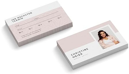 Terminkarten mit Foto personalisieren | Design Makeup Artist | 2-seitig | Querformat | Menge wählbar | Terminzettel | nächster Termin | Nagelstudio | Fußpflege | Wellness | rosa weiß (100 Stück)