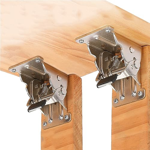 DXIA 2Pcs Folding Lock Extension Table Bed Leg Feet Support,Folding Shelf Bracket,Self-Locking Hinge Table Leg Fittings Gussets,for Folding Legs Folding Workbench Folding Desktop Expansion, Silver
