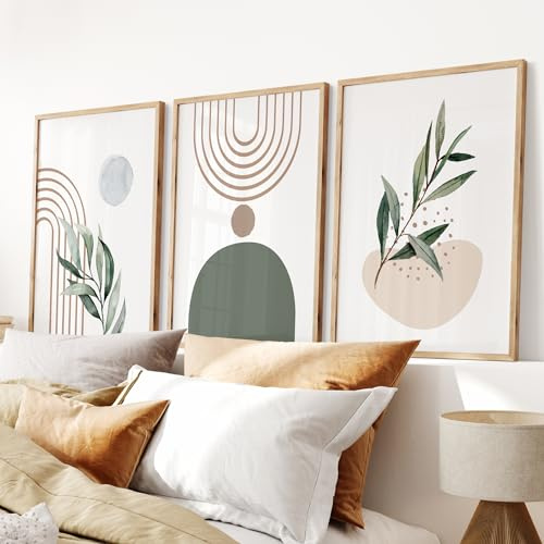 Set of 3 Wall Prints | Sage Green Wall Art | Boho Home Decor | UNFRAMED | A2, A3, A4 (A3)