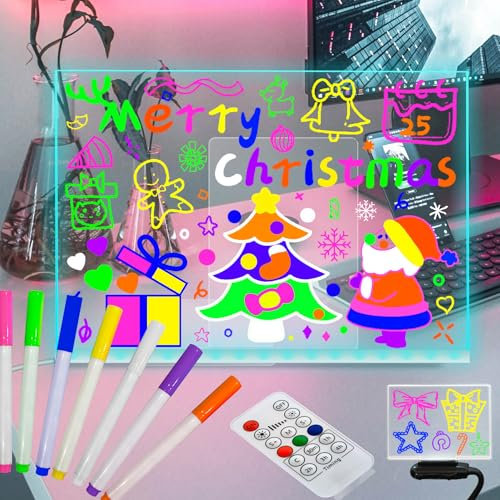 Fanrui Tableau d'affichage LED de 41,5 cm x 31 cm avec télécommande, tableau acrylique effaçable à sec avec lumière, minuteur, variateur d'intensité et 7 stylos, tableau lumineux comme un mémo