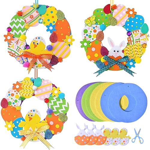 AFYHH Ostern Bastelset Kinder Ostern-Deko - 8Stück Ostern Kranz Basteln Frühling Deko Bastelset Ostern Geschenke Kinder Ostern Anhänger Deko Kreative Kunsthandwerk Bastelhand Osterdeko
