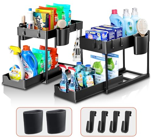 KAKMWAII Rangement sous Evier 2 Niveaux,Organisateur sous Evier Tiroir Coulissant à Extraction, Rangement Et Organisation De Cuisine,Organisateur sous Évier Multifonctionnelle