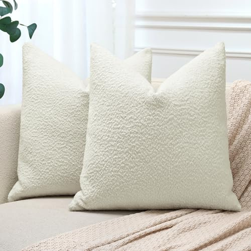 JOTOM 2er Set Boucle Kissenbezüge, Dekorative Weich Einfarbig Wurf Kissenbezug Moderne Kissenhüllen Sofakissen Dekokissen Zierkissenbezug für Wohnzimmer Schlafzimmer Deko (45x45cm, Cremeweiß)