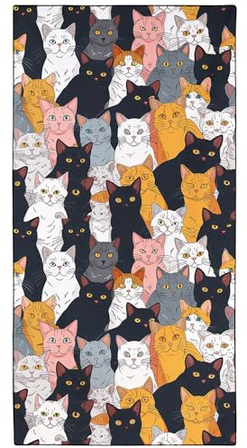 YISUMEI Mikrofaser Strandtuch XXL, Strandhandtuch Leicht Badehandtuch Schnelltrocknend, Katzen Sammlung, 180 x 90 cm