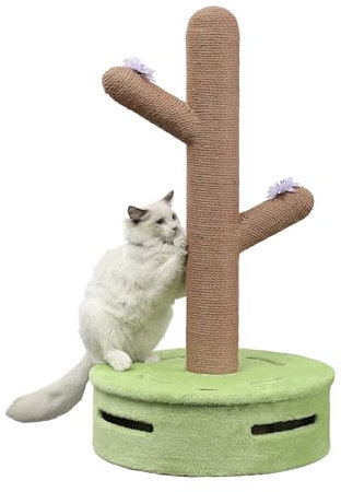 THE LICKER STORE CTR1004A Rosa - Poste rascador Moderno de Yute para Gatos con Juguetes de Flores y Juguetes de Campana Integrados, Rosa y Verde