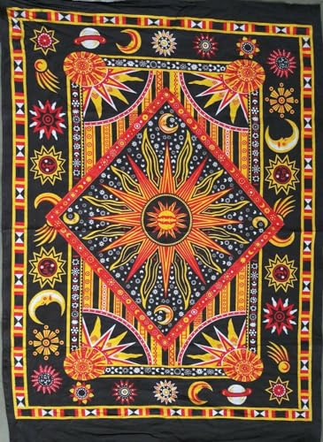 AVA Collections Cotton Tapestry Wall Hanging Mandala Decorative Cotton Boho Psychedelic Bedspread Throw Picnic Mat Home Decor (Orange- Burning Sun, 40x30 Inches (102x76 cm))