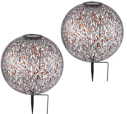 Solar Kugelleuchte Außen Solarkugelleuchte Garten, Dekor Stanzungen, antik-silber gold, LED AKKU, DxH 27 x 38 cm, 2er Set