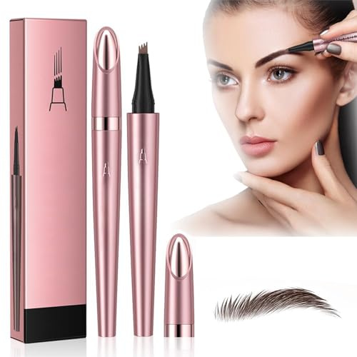 Wasserdichter 3D Augenbrauenstift mit 4 Gabelspitzen 2025 Neu Upgrade Wasserfester Augenbrauenstift Microblading Augenbrauenstift Härchenzeichnung 2025 Neuest Augenbrauen Stift (#02 Dunkelkaffee)