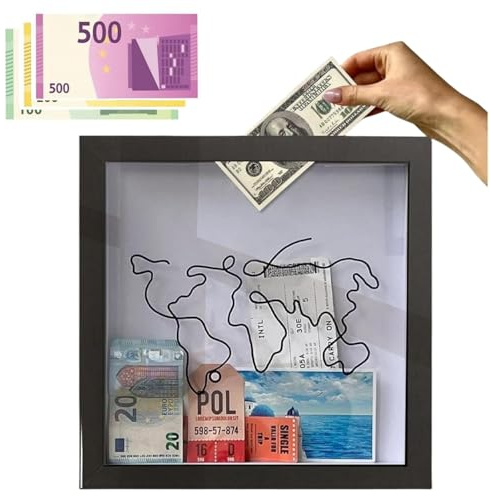 WDMJxar 3D Bilderrahmen, 20 x 20 cm Abenteuer Archivbox, Bilderrahmen Spardose für Filmreisen, Sportveranstaltungen, Konzerttickets (Schwarz, M)