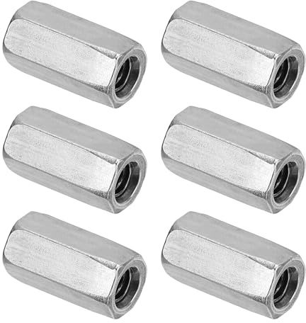 PATIKIL Ecrou Long M6 x 1 de Pas Écrou Hexagonal en Acier Inoxydable 304, 6Pcs 18mm/ 0.7 Longueur Raccords de Tige Filetés Grossiers, Écrous de Couplage, Ton Argent