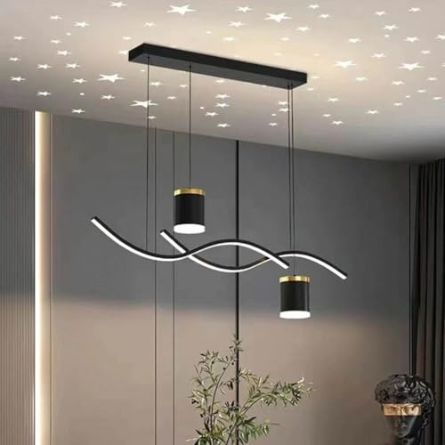 Aleaty Moderne LED Pendelleuchte Esstisches Hängelampe 68W Sternenhimmel Konvergiert Kronleuchter Dimmbare Hängeleuchte mit Fernbedienung Esszimmerlampe 90cm Höhenverstellbar (Schwarz)
