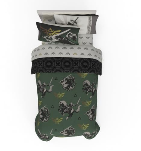 Franco Collectibles Legend of Zelda Gaming Bedding - Set di biancheria da letto double-face super morbido e reversibile, 5 pezzi, con federa, (prodotto con licenza ufficiale)