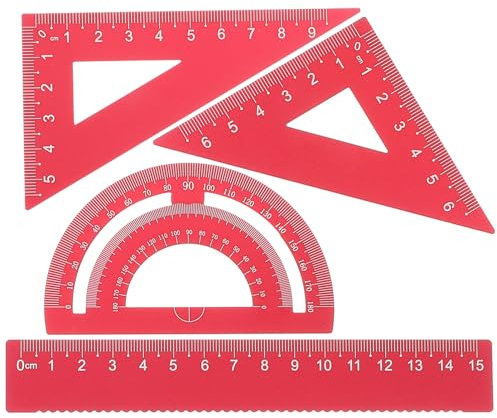 TEHAUX 1satz Teiliges Metall Lineal Set Robustes Büro-lineal Mit Dreieckslineal Und Geodreieck Für Schüler Und Studenten Praktische Geometrie-Werkzeuge Rot