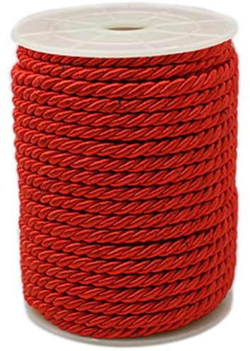 CABODYALS Cordon Tressé Rouge de 17.3 m et 5mm Corde Décorative 3 Plis Nylon Soie Fil de Noël Garniture en Satin pour Travaux Manuels Tapisserie Rideau Remise de Diplôme Décoration D'Intérieur Bricol