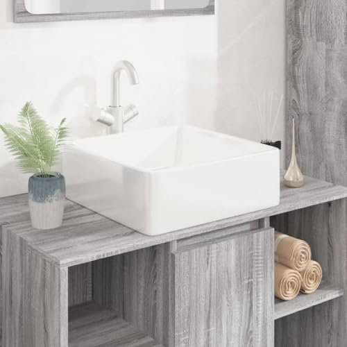 Xichuzi Lavabo Cuadrado de cerámica Blanco 37x37x13 cm, Fregadero, Lavabo Baño, Lavamanos Baño, Lavatorio Casa De Banho, Mueble Lavabo sobre Encimera