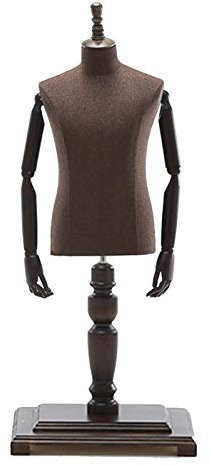 WOTZOV Mannequin männlich mit Armen Modernes Manikin Dummy Erwachsene Männer Halbkörper Torso Schneiderpuppen Desktop-Modellständer für Kleidung Anzug Hemd Display,Dunkelbraun