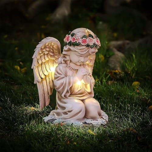 Editbar Solar Engel Gartenstatuen,LED Fairy Engel Figur,Wetterfest Grabschmuck für Friedhof, Fairy Engel Skulptur Deko Rasen,Geeignet für Zimmer im Freien Garten Balkon Terrassendekoration