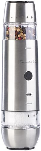Rosenstein & Söhne Mühle: Automatische 2in1-Akku-Gewürzmühle mit 2 Keramik-Mahlwerken (Gewürzmühle elektrisch, Pfeffermühle USB, Salzstreuer)