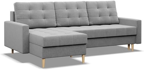 Mebligo - Ecksofa mit Schlaffunktion und Bettkasten Elma, Eckcouch Universelle Seite, Sofa L Form (BxTxH) 223 x 140 x 88 cm, Couch Wohnzimmer, Ecke Sofa, Grau (Lux 32)
