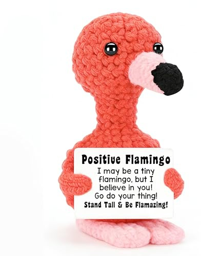 MLZTINGR Lustige Positive Flamingo | Handgefertigter Flamingo Plüschtier | Emotionaler Support Axolotl Plüschtier | Niedliches Häkel-Tier für Schreibtischdekoration