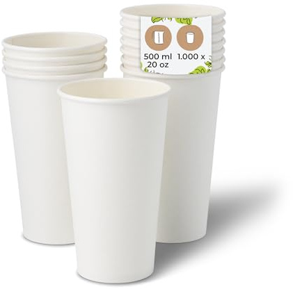 BIOZOYG Pappbecher 1000 Stück 500 ml / 20 oz, Ø 90 mm, weiß - Becher für Heißgetränke - Kaffeebecher to go aus Pappe - Einwegbecher, Alternative zu Styroporbecher