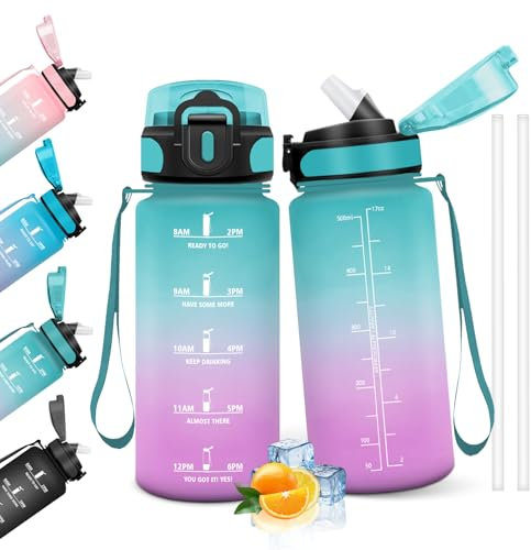 HoneyHolly Borraccia 500Ml, Senza BPA & A Prova di Perdita, Borracce con Cannuccia, Reutilizables, Borraccia Scuola Elementare, Water Bottle per Scuola, Palestra, Ufficio, Running