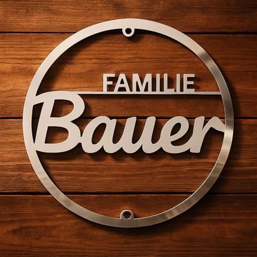 Elegantes Acrylschild rund – personalisiertes Namensschild mit „Familie [Name]“ – moderne Hausdeko für Eingang, Flur oder Wohnzimmer