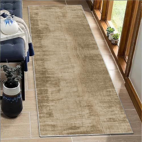 BORKOY Tappeto Runner Passatoia Cucina e Corridoio 4.5 metri Caffè Tinta Unita Antiscivolo Lavabile -Moderno e Resistente per Interni, Entrata, Bagno, Scale -Pelo Corto Geometrico 90x450cm