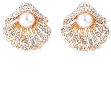 Boucles D’Oreilles Femme En Forme De Coquille Ornées De Perles Et Strass – Finition Dorée Style Marin Bohème – Pour Cartilage – Cadeau Chic Pour Mariage, Anniversaire Ou Fête D’Été (Clair)