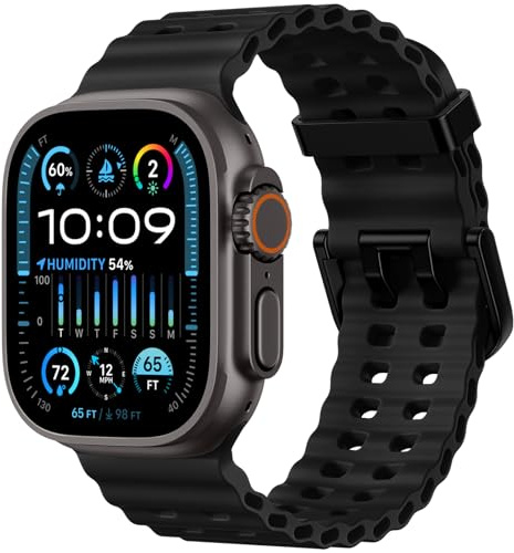Upeak Sports Strap Compatible with Apple Watch Ultra 2 Strap 49mm 45mm 44mm 42mm 46mm, 24mm Adjustable Silicone Ocean Loop Straps for iWatch Series 11 10 9 SE 8 7 6 5 4 3 2 1, Black
