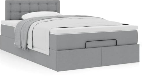 Hoodmeel Boxspringbett 120x200 mit Matratze und Bettkasten Bett 120x200 mit Matratze und Matratzentopper Polsterbett Einzelbett mit Stauraum Bettgestell mit Lattenrost-Hellgrau-120 x 200 cm