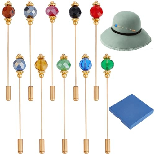 BENECREAT 10 Farben Kristall Hutnadel Vintage Sicherheitsnadeln Aus Messing Broschen Bunte Glasbrosche Anstecknadel Für Krawatte Schal Western Cowboyhüte Haar Accessoires 8.7cm