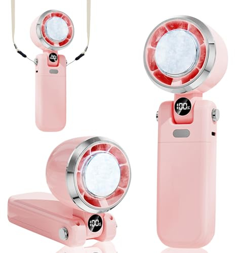 Vartegas Handventilator mit Wasserkühlung, Faltbarer Klein Ventilator Hand Wassernebel, 4 Stufen Hand Ventilatoren Mini Leise, Stark USB Handventilator Akku Aufladbar, für Büro Outdoor Reisen (Rosa)