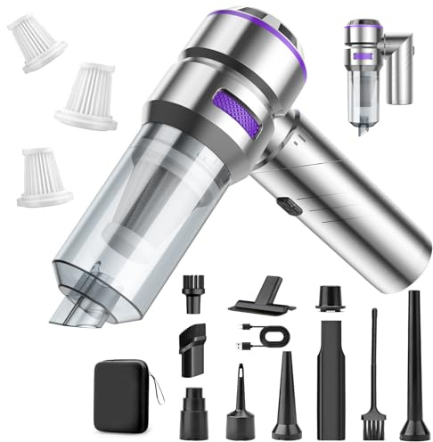 MILFECH 4-in-1 Handstaubsauger Akku,22000Pa Autostaubsauger mit Bürstenloser Motor,3-Gang 180000 U/min Handstaubsauger Kabellos,Mini Staubsauger für Auto,Haus,Tierhaare(Silber)