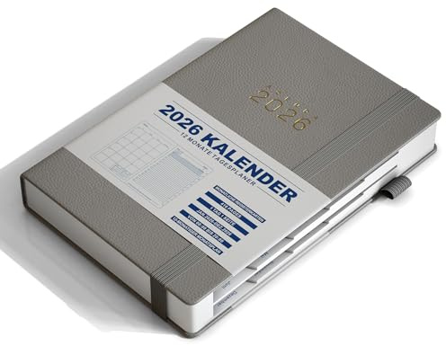 KaKa Dragon Kalender 2026 Terminplaner, Buchkalender Agenda, Deutsches Tagebuch Planer A5 Terminplaner 1 Tag 1 Seite mit Monatsregistern, (416 Seiten) Hardcover (Grey)