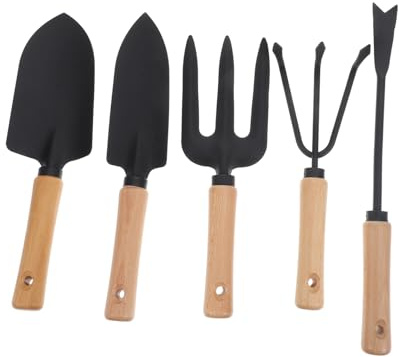 GALPADA 5pièces Lot de Outils De Jardinage avec Râteau Et Pelle pour Plantation De Fleurs Et Légumes Manches Bois Poli