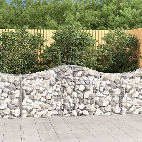 HaoChrymec Gabions à Arc Haut with Fer Galvanisé, Design Pratique, Panier à Pierre, Gabion Jardinière, Parterre Surélevé en Gabion, Jardinière à Gabion, 200 x 50 x 80/100 cm, Set de 4 Pièces