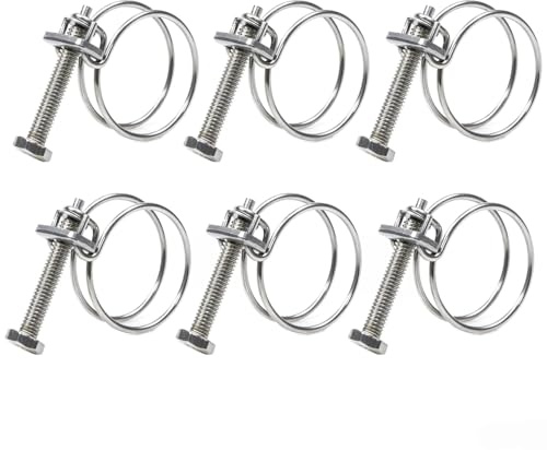 Crozgan 6Pcs Double Wire Hose Clamp,Adjustable 304 Stainless Steel Double Wire Hose Clamps with M6 Bolt for Dust Collection Hose,Universal Plumbing Pipe (25-29mm)