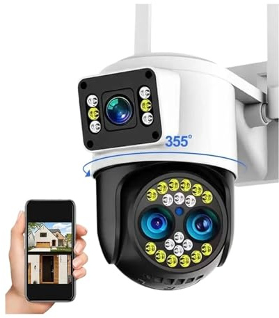 Telecamere per la sicurezza domestica, 4K 8MP Tre lenti Doppi schermi Zoom 10X Telecamera PTZ Audio bidirezionale Visione notturna a colori Monitoraggio automatico Telecamera IP esterna(4MP Camera 64G