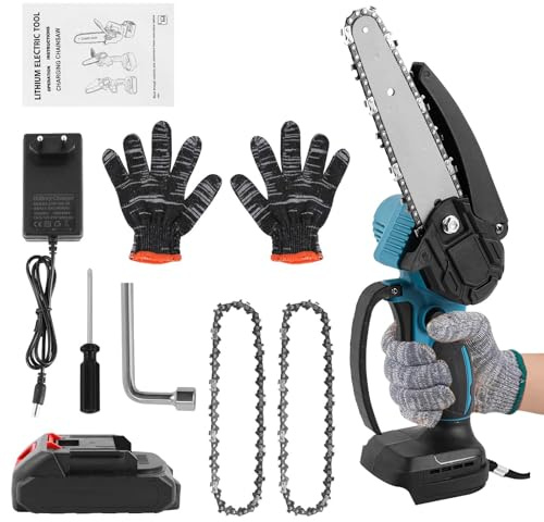Mini Tronçonneuse à Batterie 6 Pouces,800W Tronçonneuse Électrique sans Fil avec 2 Batteries 7500 mAh et 2 Chaînes,Vitesse coupe 5 m/s,pour Couper du Bois et Tailler des Branches dans le Jardin