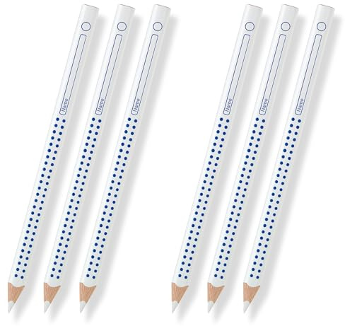 Faber-Castell 113210 - Farbstifte GRIP Heft + Tafel, 6er Etui, Inhalt: weiß, gelb, rot, blau, grün und braun (Weiß Jumbo 6 Stifte)