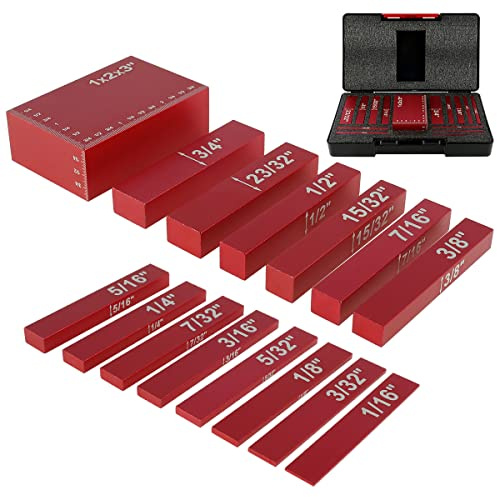 YJQXMYU 15Pcs Gauge Block Set, Aluminum Alloy Setup Blocks with Case, High Precision Setup Bars Portable Testing Gauge Block for Router and Table Saw Working Accessories